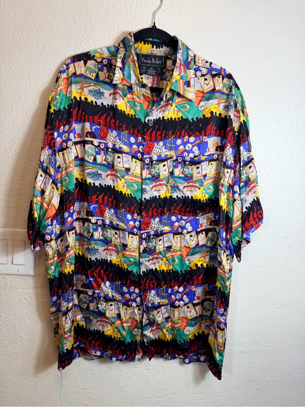 Vintage Rare Nicole Miller Limited Edition SF Giants 100% Silk Shirt XL